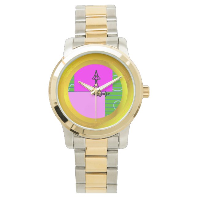 Moderne Pink Square Time Armbanduhr (Vorderseite)