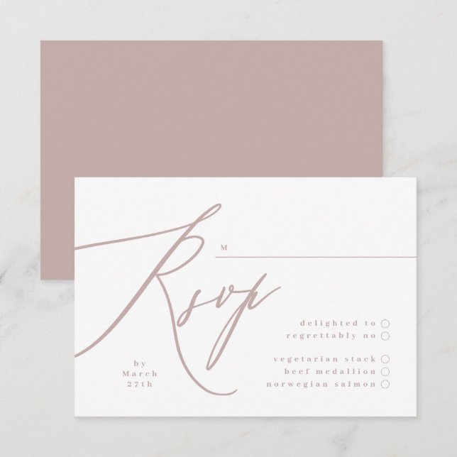 Moderne Pink Taupe Calligrafy Wedding RSVP Karte (Vorne/Hinten)