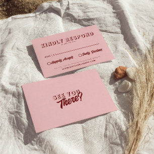 Moderne Pink Tiefe Rot Retro Fette Einzigartige Ho RSVP Karte