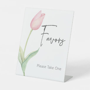 Moderne Pink Tulip Solo Brautparty Favoriten Sockelschild