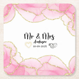 Moderne Pink und Gold Herr und Frau Rechteckiger Pappuntersetzer