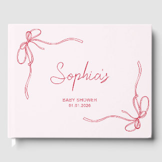 Moderne Pink und Red Bow Girl Baby Dusche Gästebuch