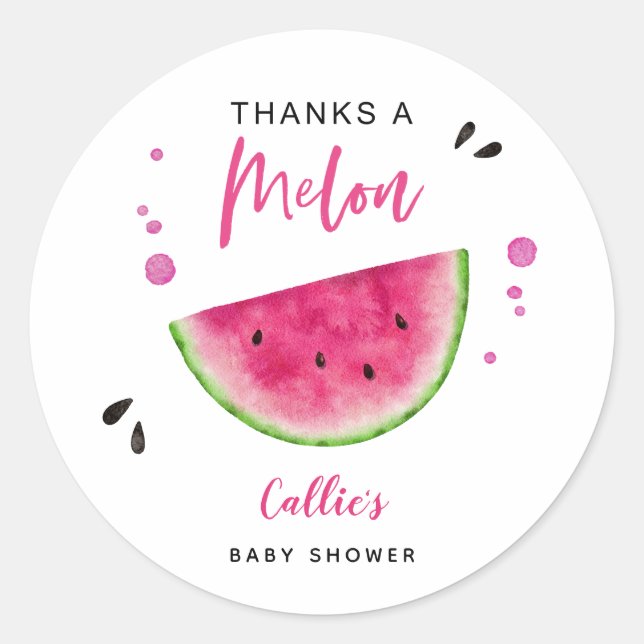 Moderne Pink Watermelon Babydusche Runder Aufkleber (Vorderseite)