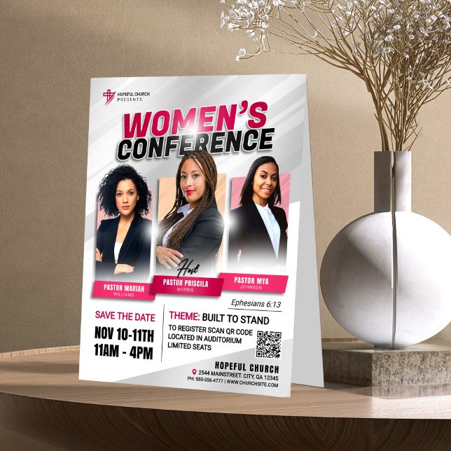 Moderne pink Women's Church Conference Ansammlung Tischaufsteller (Von Creator hochgeladen)