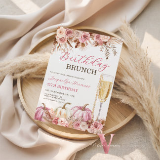 Moderne Pinke Boho-Kürbis-Herbst-Geburtstags-Brunc Einladung