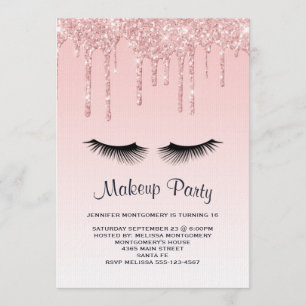 Moderne pinke flüssige Glitter- und Wimpern-Geburt Einladung