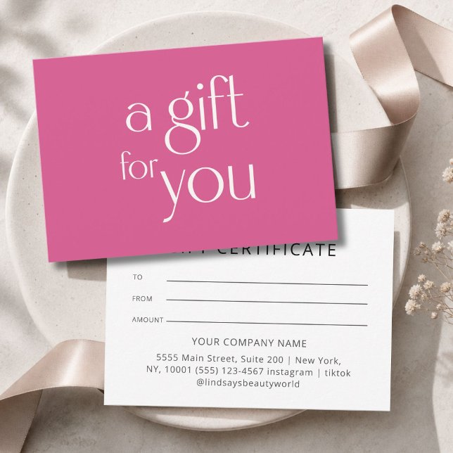 Moderne Pinke Geschenk Zertifikat (Modern Pink Gift Certficate)
