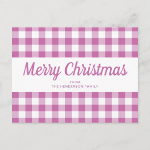 Moderne Pinke Karierte Schrift Weihnachten Postkarte