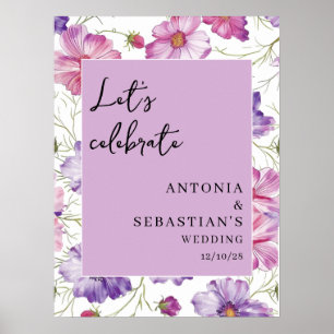 Moderne pinke lila Blumen Hochzeit Begrüßung Poster