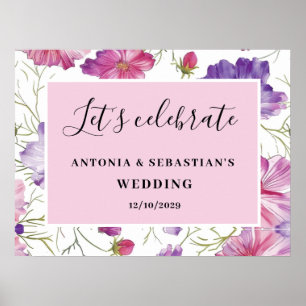 Moderne Pinke Lila Florale Willkommens Hochzeit Poster