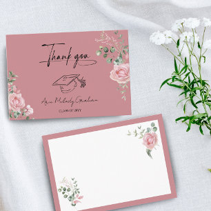 Moderne Pinke Rosen Schrift Abschluss Dankeskarte