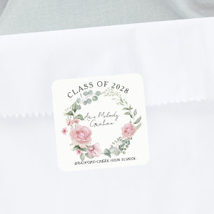 Moderne Pinke Rosen Schriftzug Abschlussjahrgang Quadratischer Aufkleber