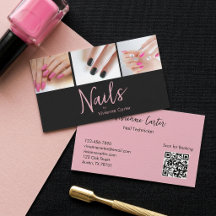Moderne Pinke Schwarze Schrift 3 Foto Nagel QR Cod