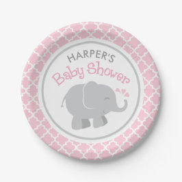 Moderne pinkfarbene und graue Elephant Girl Baby D Pappteller