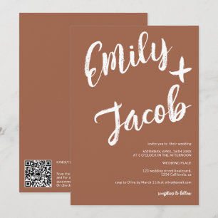 Moderne Pinsel Namen Terrakotta QR-Code Hochzeit Einladung