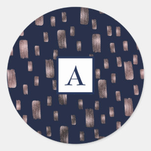 Moderne Pinsel Rose Gold & Navy Blau Glanz Runder Aufkleber