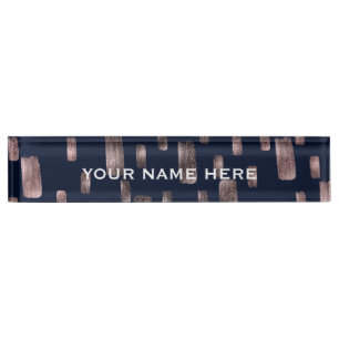 Moderne Pinsel Rose Gold & Navy Blauer Sparkor Namensplakette