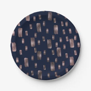 Moderne Pinsel Rose Gold & Navy Blauer Sparkor Pappteller