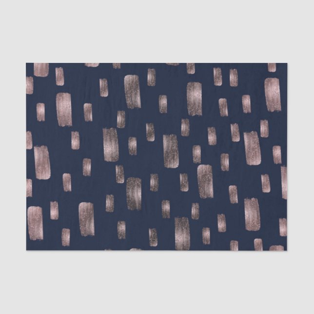 Moderne Pinsel Rose Gold & Navy Blauer Sparkor Seidenpapier (Vorderseite)