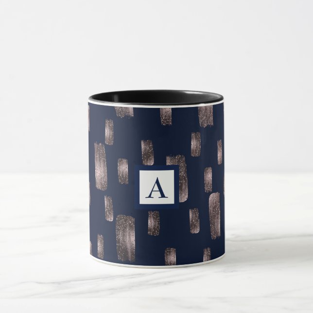 Moderne Pinsel Rose Gold & Navy Blauer Sparkor Tasse (Zentrum)