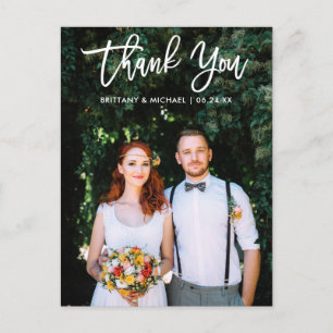 Moderne Pinsel-Schrift Hochzeit Braut Bräutigam Fo Postkarte
