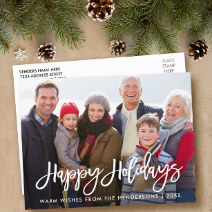 Moderne Pinsel Script Familie Foto Happy Holidays Postkarte