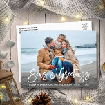Moderne Pinsel Script Seen und Grüße Urlaub Postkarte<br><div class="desc">Moderne Pinselskripte Seas & Greetings Family Foto Holiday Postcard</div>