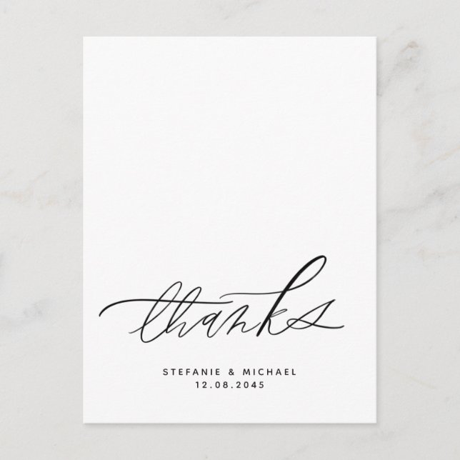 Moderne Pinselkalligraphie Hochzeit Vielen Dank Postkarte (Vorderseite)