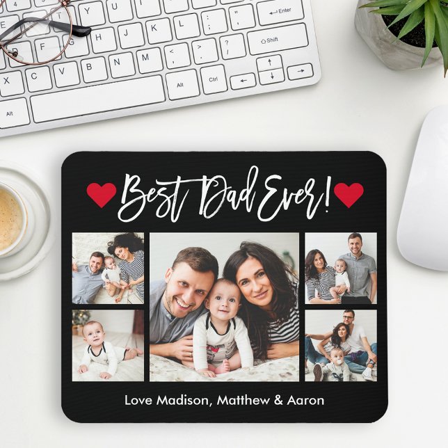 Moderne Pinselschrift Herz 5 Fotos Bester Vater je Mousepad (Customize to change your personalized text size or text style.)