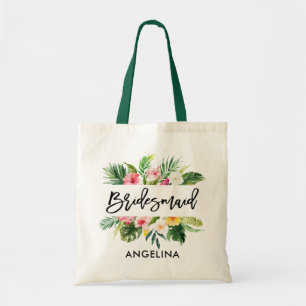 Moderne Pinselschrift Tropengrüne Bridesmaid Tragetasche