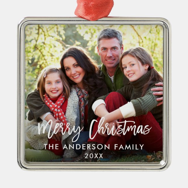 Moderne Pinselskripte Foto Weihnachtszeit Ornament Aus Metall (Vorne)