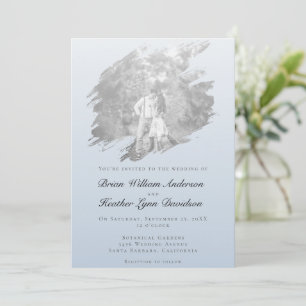Moderne Pinselstrich-Foto-Hochzeit Blau Einladung