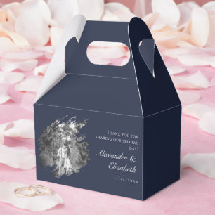 Moderne Pinselstrich-Foto-Hochzeit Marineblau Geschenkschachtel