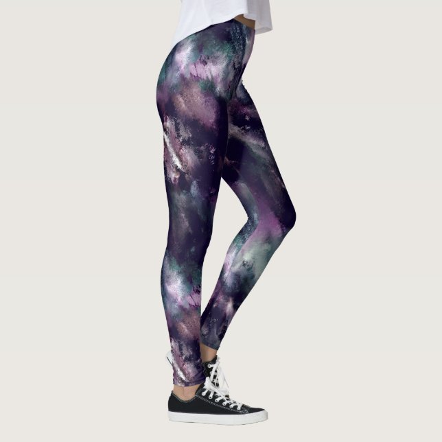 Moderne Pinselstriche blau und lila Leggings (Rechts)