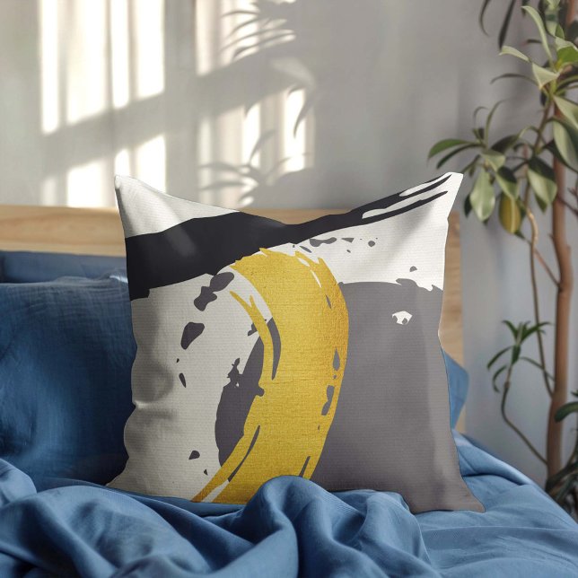 Moderne Pinselstriche - Gold, Grau und Schwarz Kissen (Von Creator hochgeladen)