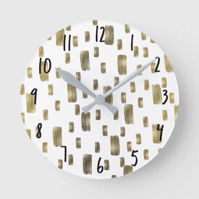 Moderne Pinselstriche Gold Kupferbronze Sparkasse Runde Wanduhr (Vorderseite)