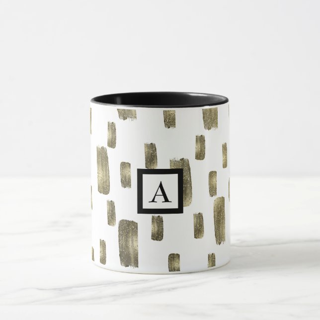 Moderne Pinselstriche Gold Kupferbronze Sparkasse Tasse (Zentrum)