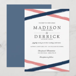 Moderne Pinselstriche Hochzeit | Navy Coral Einladung