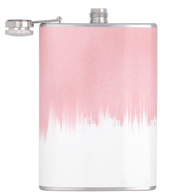 Moderne Pinselstriche in Rosa, weißes Design Flachmann (Geöffnet)