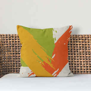 Moderne Pinselstriche - orange, grün und gelb Kissen