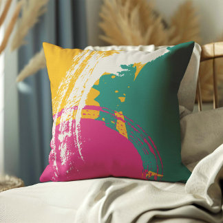 Moderne Pinselstriche - rosa, Aquamarin und gelb a Kissen