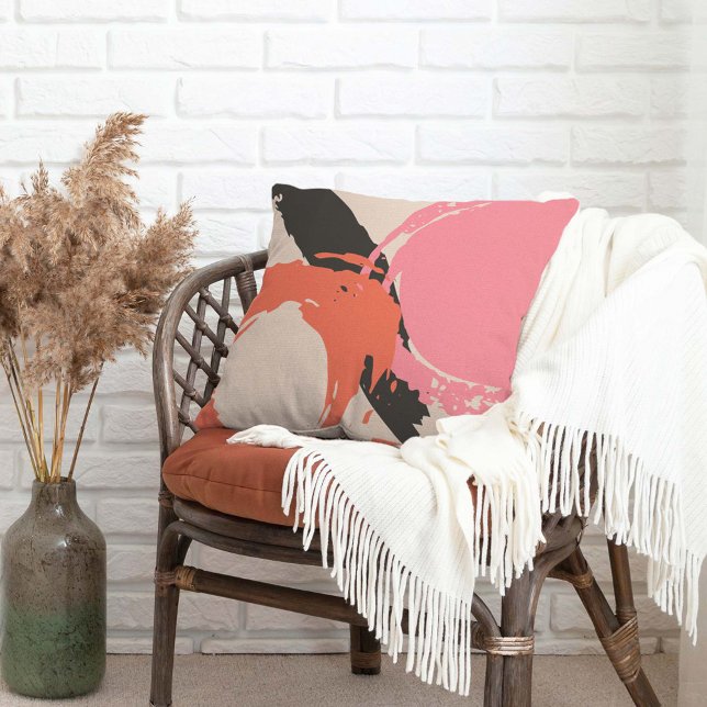 Moderne Pinselstriche - Rosa, Pfirsich und Schwarz Kissen (Von Creator hochgeladen)