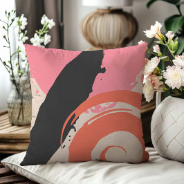 Moderne Pinselstriche - Rosa, Pfirsich und Schwarz Kissen
