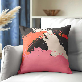 Moderne Pinselstriche - Rosa, Pfirsich und Schwarz Kissen