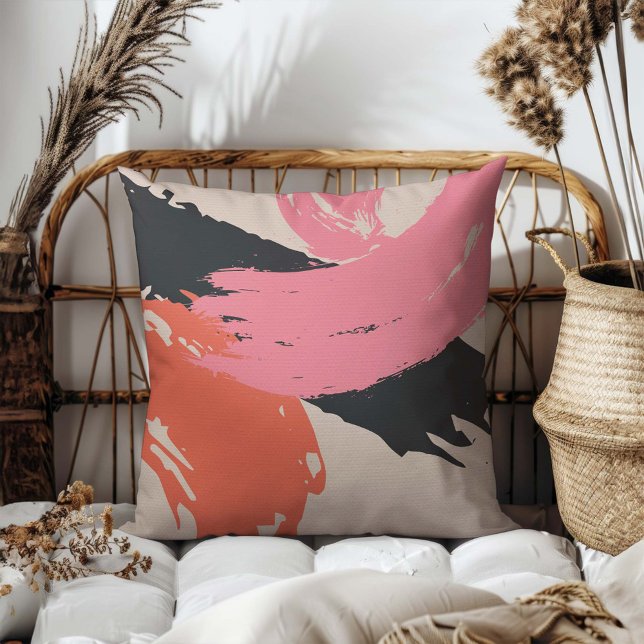 Moderne Pinselstriche - Rosa, Pfirsich und Schwarz Kissen (Von Creator hochgeladen)