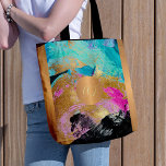 Moderne Pinselstriche strichen mit Monogramm Tasche<br><div class="desc">Trendy moderne glamouröse abstrakte Acryl-Leinwand in fett aquamarin türkis, blau, heiß pink, schwarz und Imitat Gold machen eine elegante Tote-Tasche mit einem Imitat aus metallischem Kupfer mit Monogramm geometrischen Kreis für einen Makeup-Künstler | Hochzeitsplaner | Friseurin | Mode-Stylist | Zuhause Innendekorator | Designer | Architekt | Eigentümer der Boutique |...</div>
