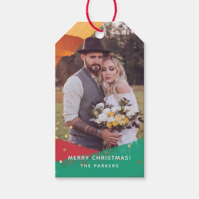 Moderne Pinselstriche | Weihnachts-Foto Geschenkanhänger (Vorderseite)