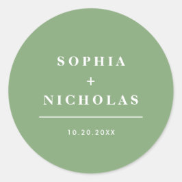 Moderne Pistachio Minimal Elegante Hochzeit Runder Aufkleber