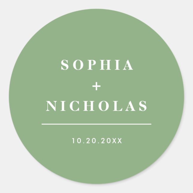 Moderne Pistachio Minimal Elegante Hochzeit Runder Aufkleber (Vorderseite)