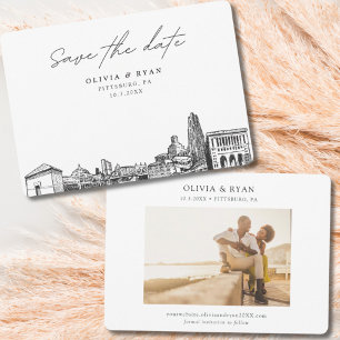 Moderne Pittsburgh-Hochzeit rettet das Datum Einladung